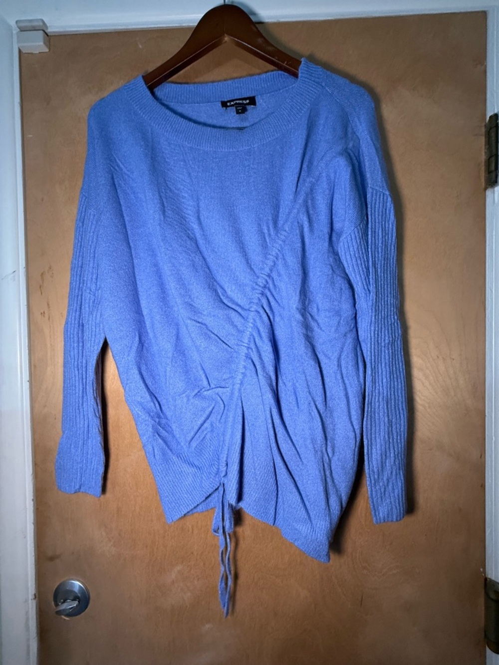 Express Lavender Blue Ruched Drawstring Crewneck Sweater